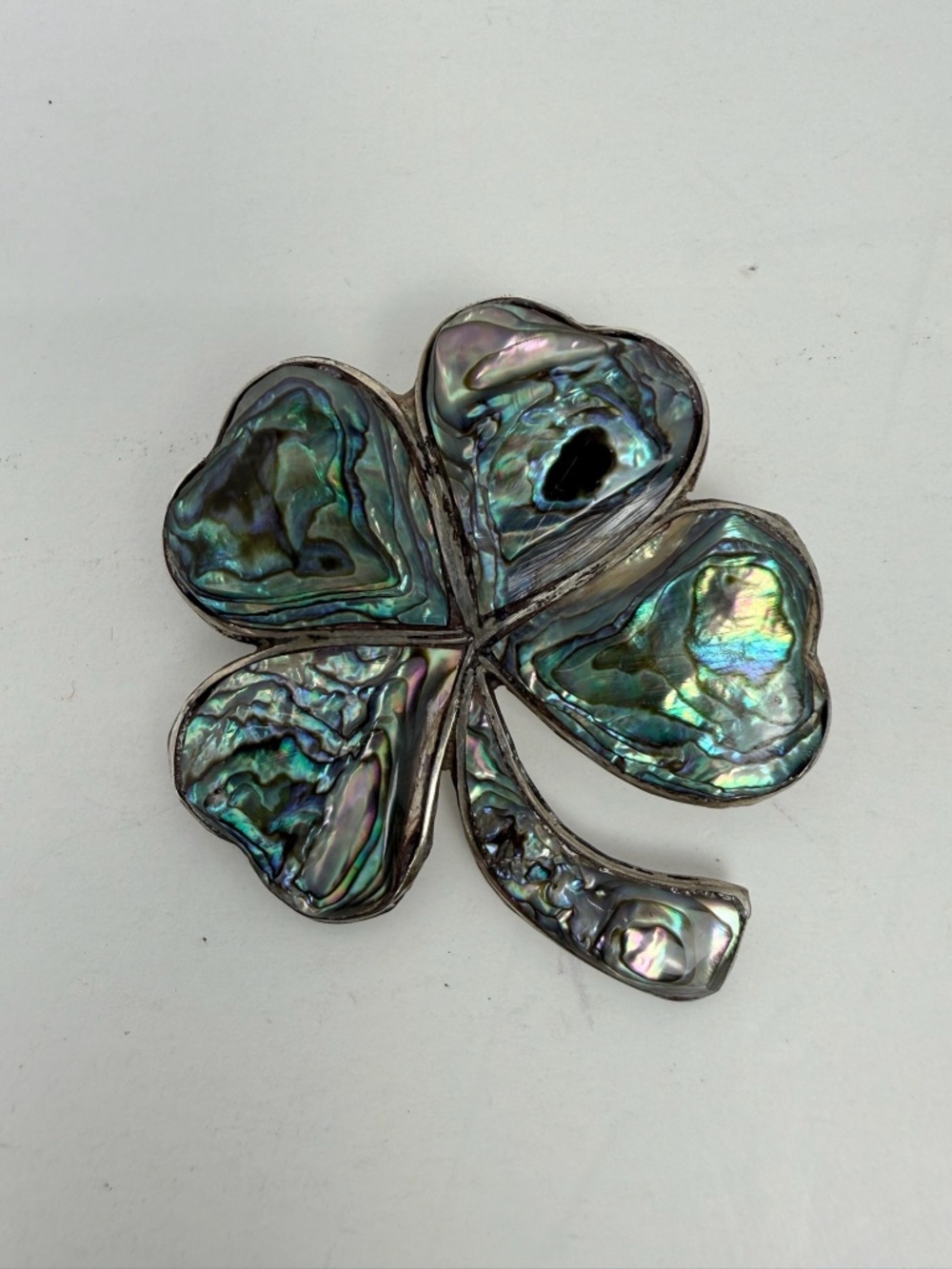 Vintage Mexican Sterling Silver and Abalone Shamrock Pin Brooch